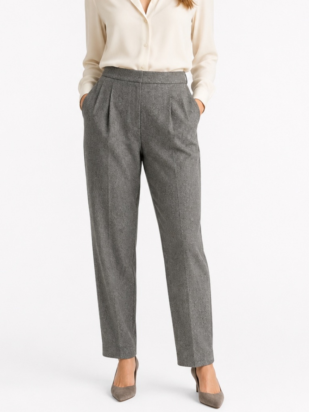 LAFAYETTE 148 Virgin Wool Cashmere Pleated Trousers Gray Size Medium